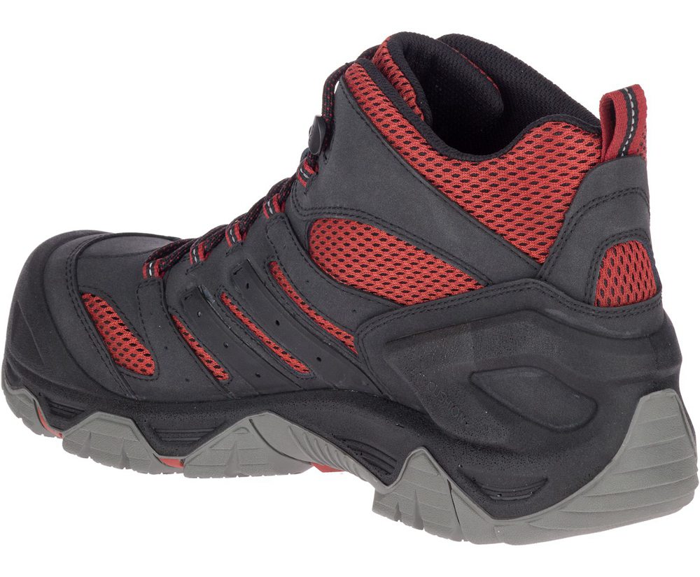 Merrell Work Boots Black/Red - Strongfield Mid Waterproof Comp Toe - Mens 67MXAKZTS